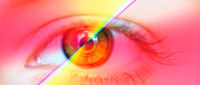 White light through girl eye reflecting of light Colorful rainbow